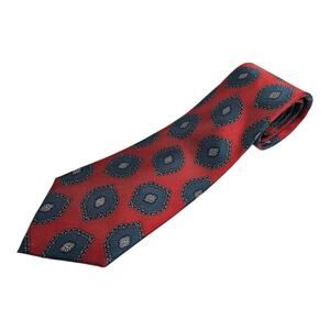 CHRISTIAN DIOR Monsieur Neck Tie Muted Red Blue Medallion Print Italian Silk